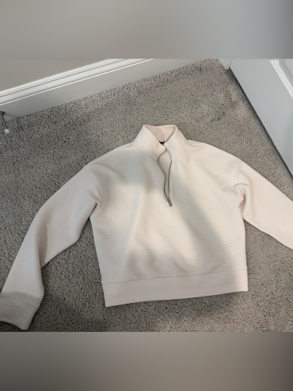 DKNY Cream Half-Zip Ribbed Turtleneck Sweater